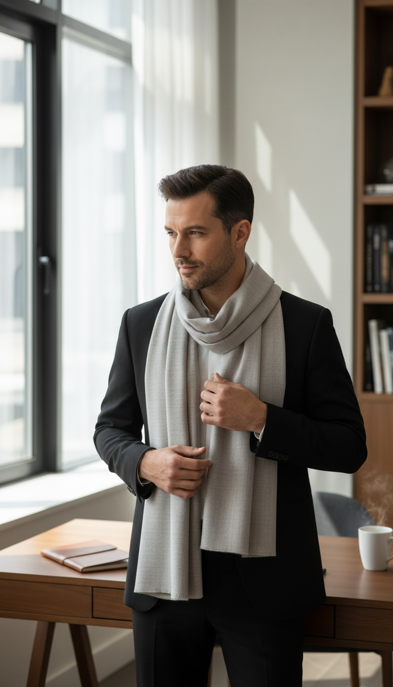 Men’s Ash Grey Cashmere Scarf – 100% Pure & Luxuriously Soft