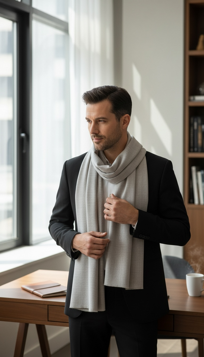 Men’s Ash Grey Cashmere Scarf – 100% Pure & Luxuriously Soft