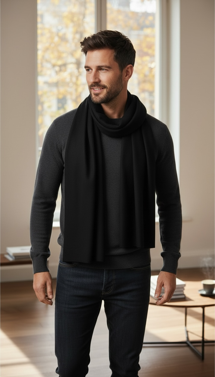 Men’s Black Cashmere Scarf – 100% Pure & Luxuriously Soft