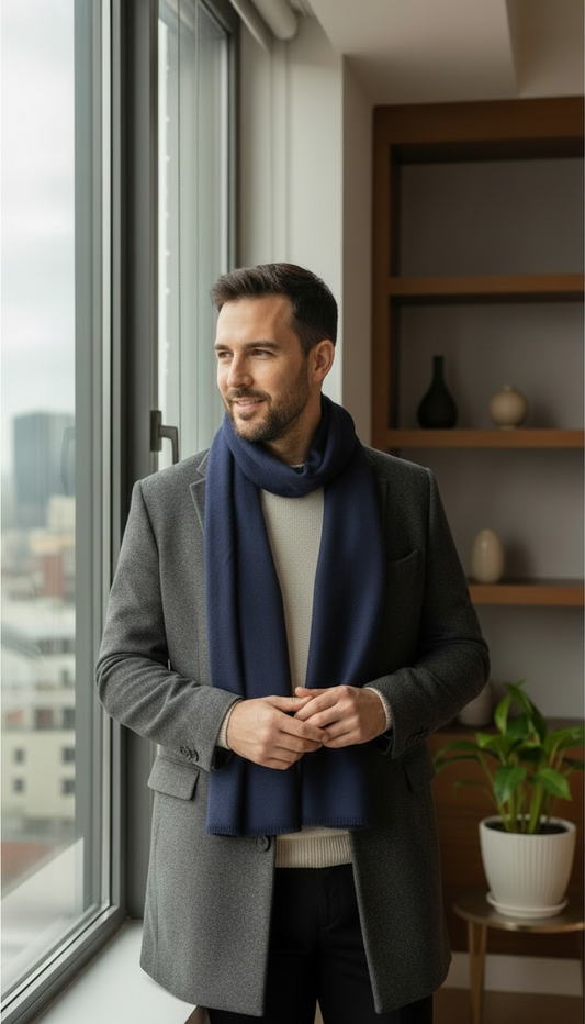 Men’s Navy Blue Cashmere Scarf – 100% Pure & Luxuriously Soft