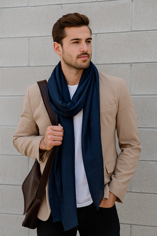 Men’s Navy Blue Cashmere Scarf – 100% Pure & Luxuriously Soft