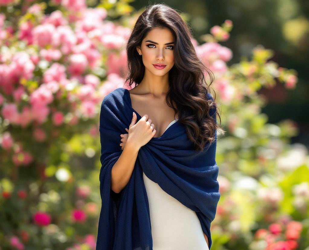 Navy Blue Pure Cashmere Lightweight  Shawl