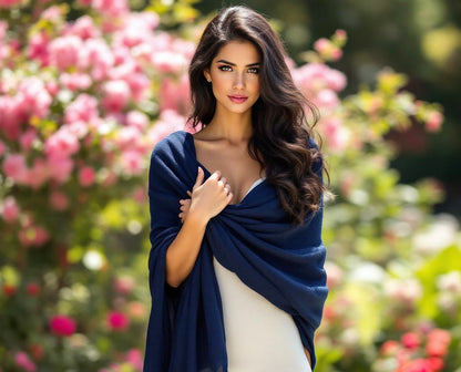 Navy Blue Pure Cashmere Lightweight  Shawl