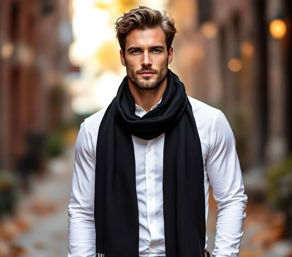 Men’s Black Cashmere Scarf – 100% Pure & Luxuriously Soft