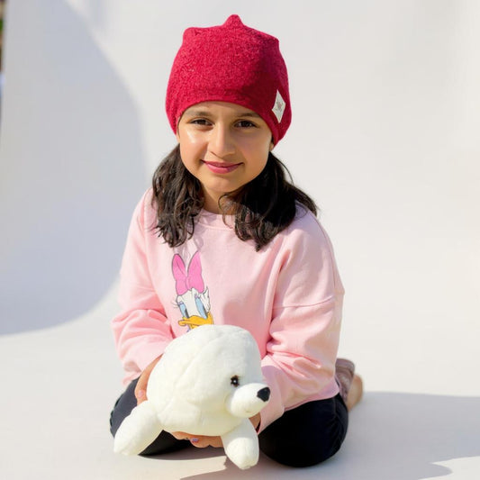 Kids Red Cashmere Beanie – Soft & Warm Winter Hat