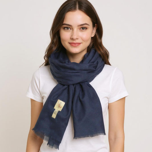 Women’s Navy Blue Cashmere Scarf – 100% Pure & Luxuriously Soft
