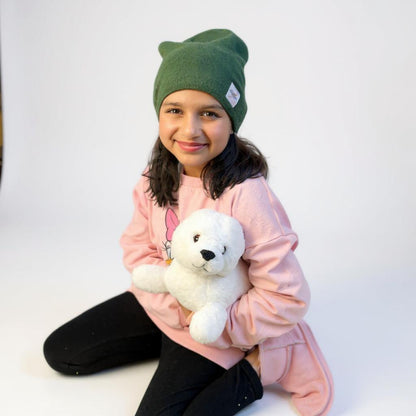 Kids Bottle Green Cashmere Beanie – Soft & Warm Winter Hat