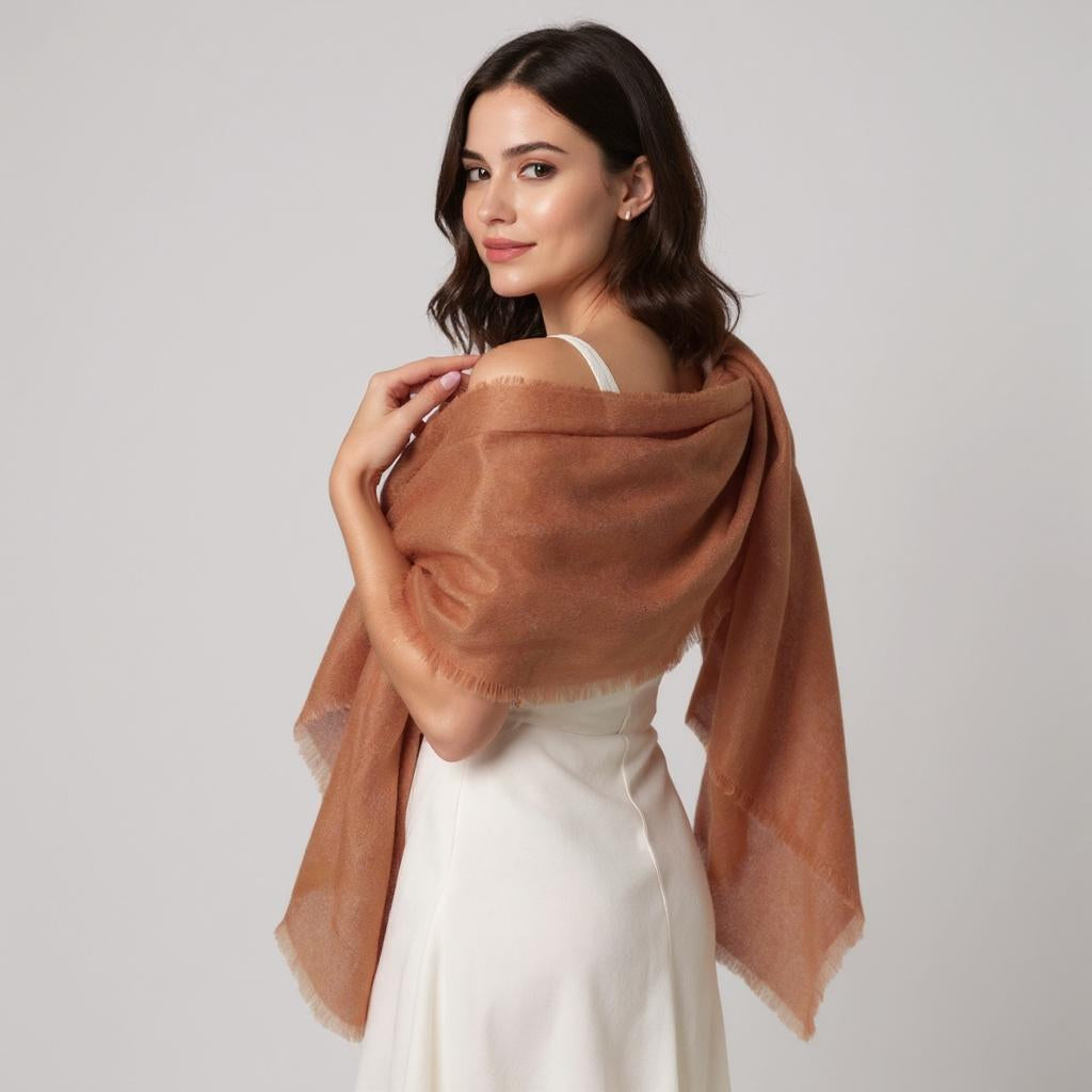 Earthy Brown Pure Cashmere Lightweight  Shawl