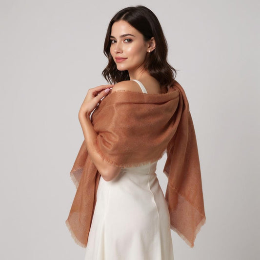 Earthy Brown Pure Cashmere Lightweight  Shawl