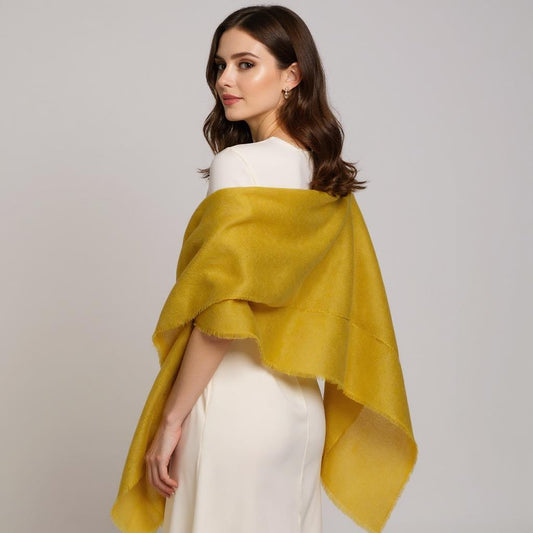 Mustard Yellow Pure Cashmere Lightweight  Shawl