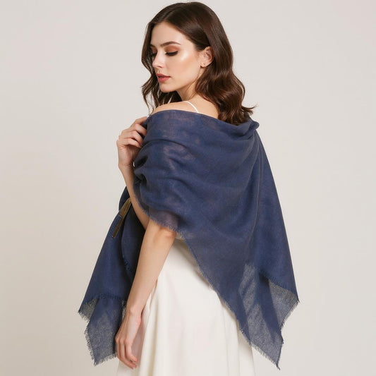 Navy Blue Pure Cashmere Lightweight  Shawl