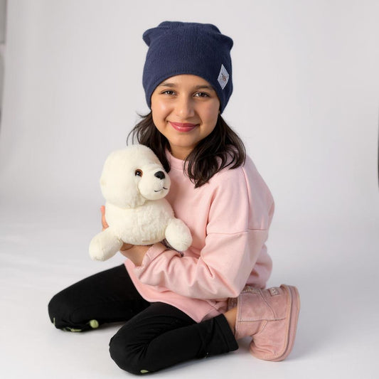 Kids Navy Blue Cashmere Beanie – Soft & Warm Winter Hat