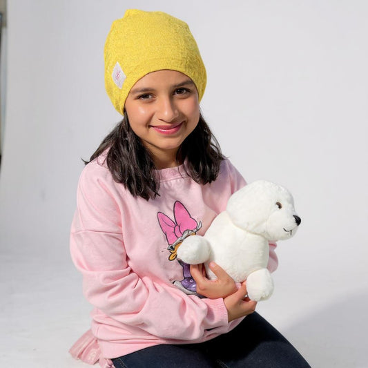 Kids Mustard Yellow Cashmere Beanie – Soft & Warm Winter Hat