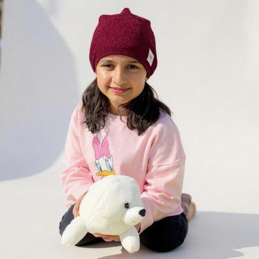 Kids Maroon Cashmere Beanie – Soft & Warm Winter Hat
