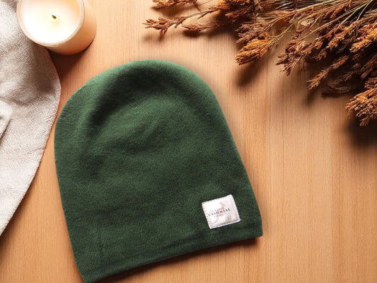 Kids Bottle Green Cashmere Beanie – Soft & Warm Winter Hat